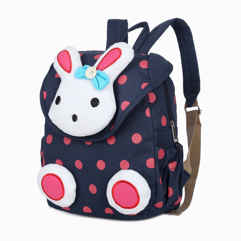 Children's Schoolbag Children Polka Dot Rabbit Canvas Cartoon Girl Boy Double Shoulders Backpack Kindergarten 1-3-6 Years Old
