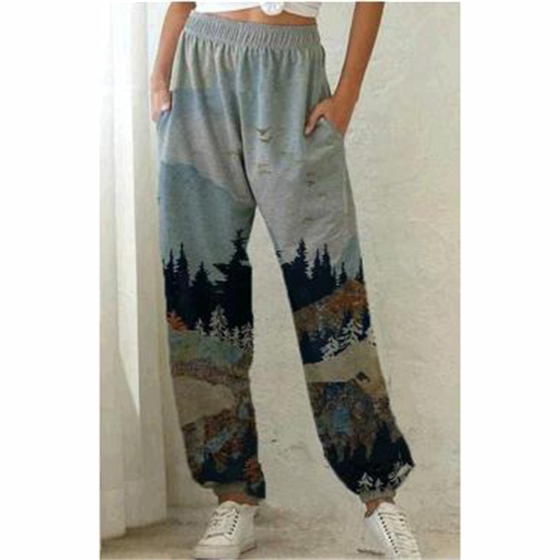 2024 Amazon Wish New Best Seller in Europe and America Girls Casual Trousers Fashion Loose Landscape Printing Pants