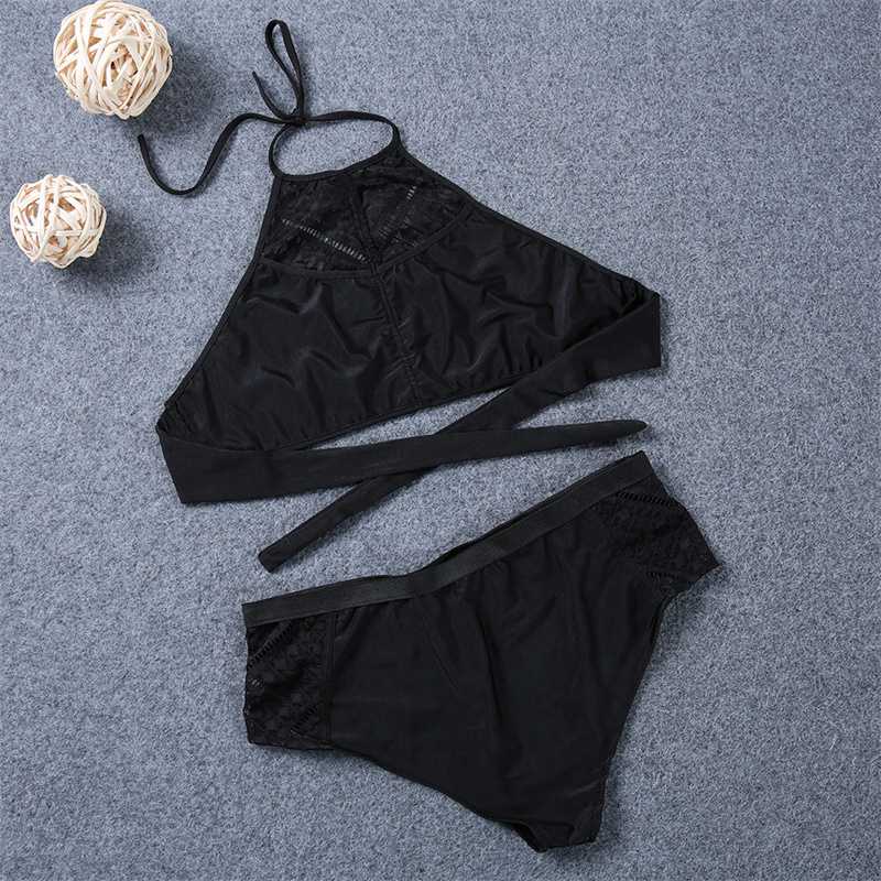 Amazon AliExpress Sexy Solid Color Halterneck with Suspenders plus Size Split Swimsuit Sc3308 Bikini European and American Swimsuit