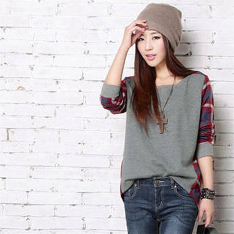 2024 Korean Spring and Summer Thin Plaid Bottoming Shirt Women's Long-Sleeved T-shirt Loose Foreign Trade Top T-shirt
