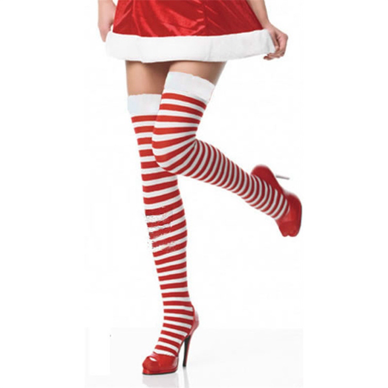 All-Matching Color Stripes Christmas Stockings Zebra Stripes Color Cotton Socks Thigh Socks Women's Long Tube Striped Socks