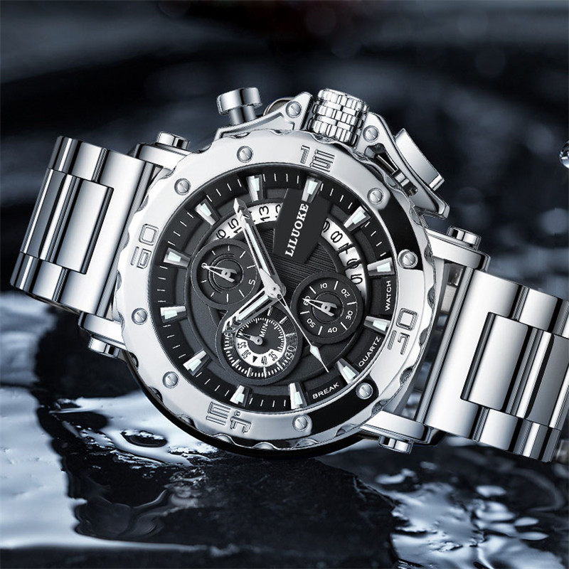 Watch Men's Thick Luminous Waterproof Men's Quartz Watch Black Silver Business Watch
