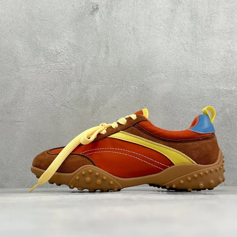 GGCC Multicolor Block Retro Trainers Suede Satin Mix Yellow Laces Gum Sole Women Fashion Walking Sneakers