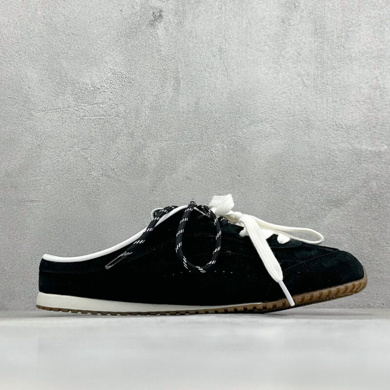 Alo Sunset Black Suede German Trainer Mule Retro Slip-On Casual Sneakers