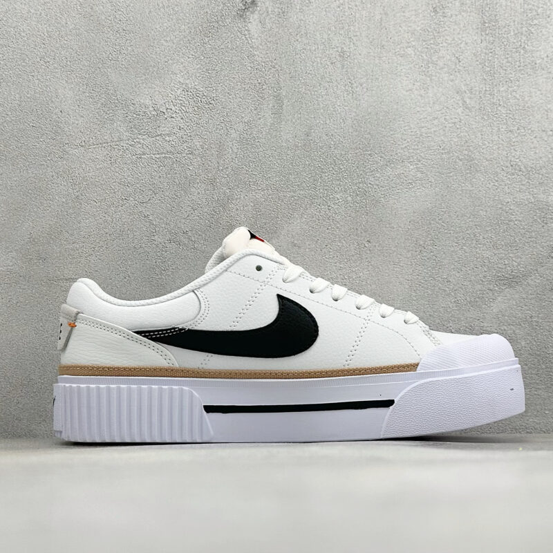 White Black Nike Court Legacy Lift Platform Sneakers For Ladies Retro Leather Low Top Streetwear Walking Footwear