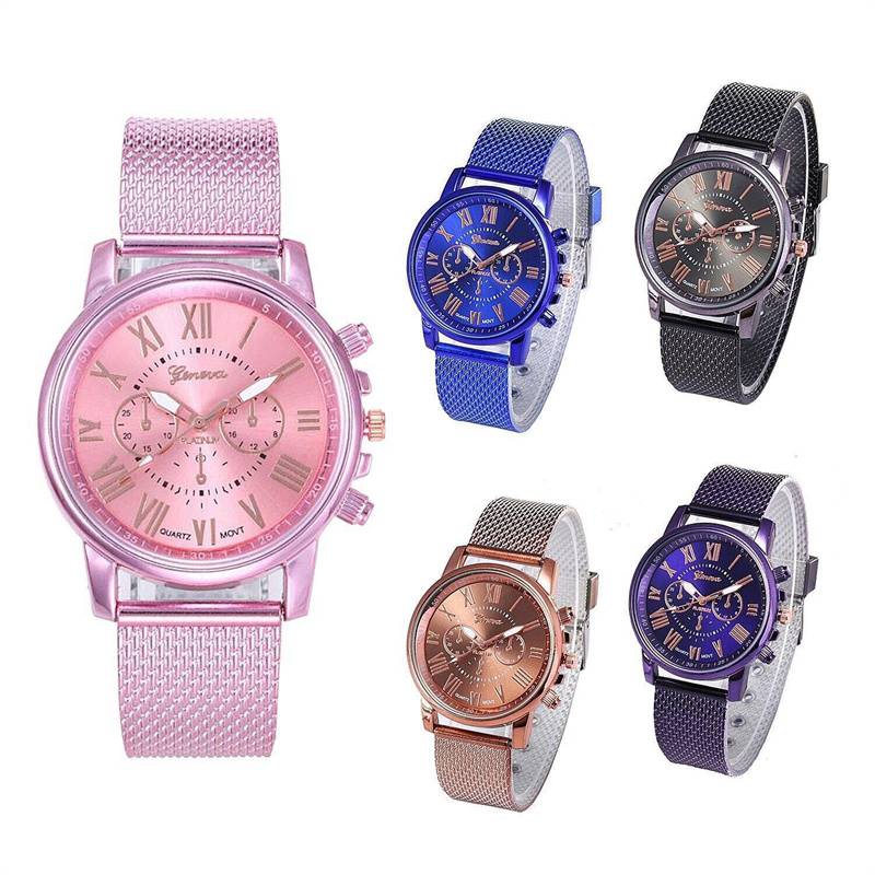 ZZ Women Band Wrist Watches Brown Red Black Pink GENEVA Ladies Alloy Mesh Watch UK
