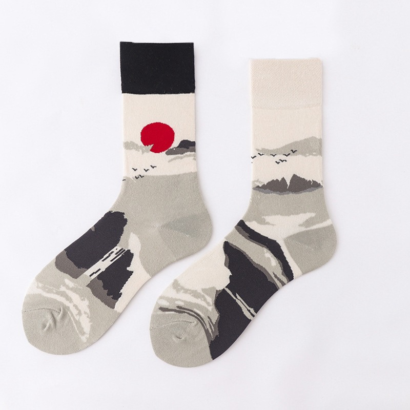 Mid-Calf AB Socks Men and Women Ins Trendy Socks Cartoon Street Cool European and American Version Cotton Socks Fashion Brand Fashionable Asymmetric Socks