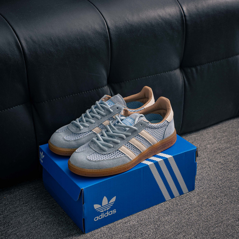 adidas Originals Gazelle Mesh Suede Retro Sneakers for Men Women,  Light Blue Breathable Mesh Beige 3-Stripes Gum Sole Casual Walking Trainers